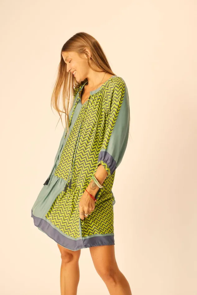Natalie Martin STEVIE DRESS Block Zigzag Lime Shop Dresses