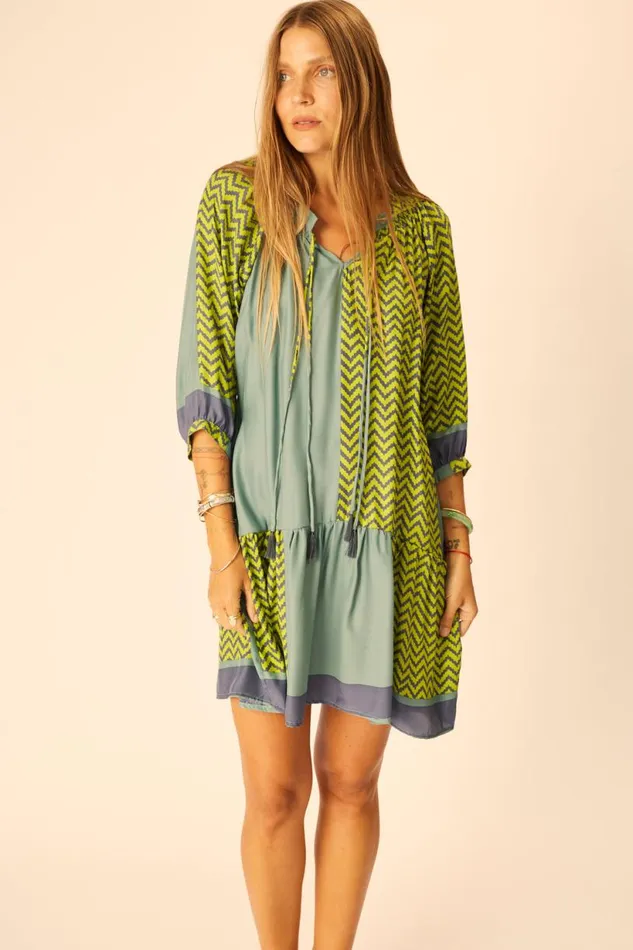 Natalie Martin STEVIE DRESS Block Zigzag Lime Shop Dresses