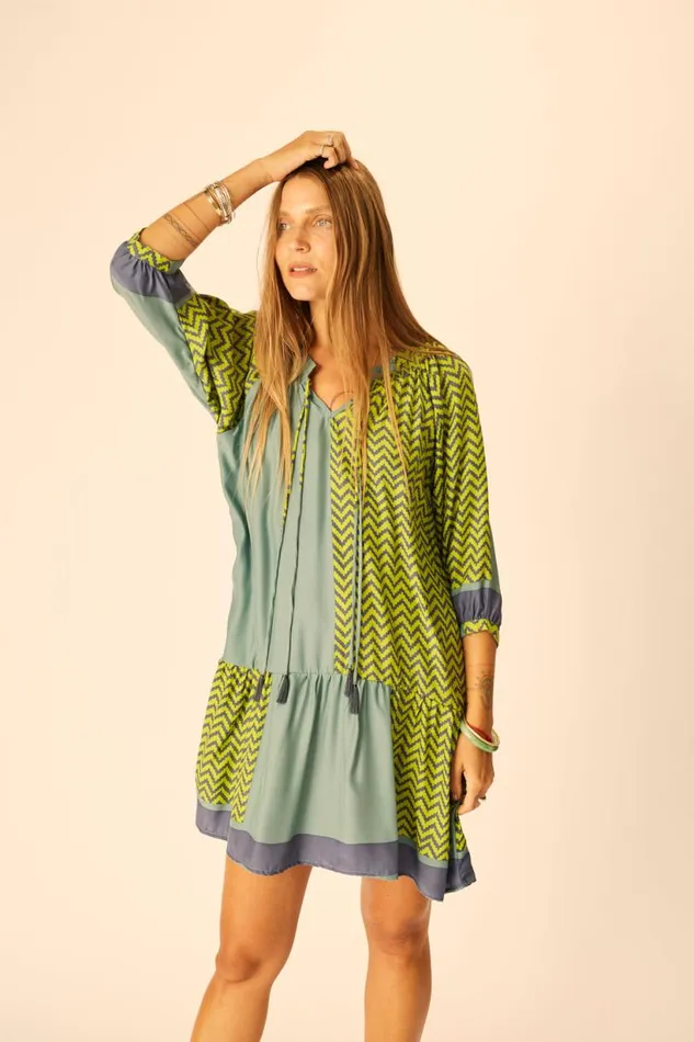 Natalie Martin STEVIE DRESS Block Zigzag Lime Shop Dresses