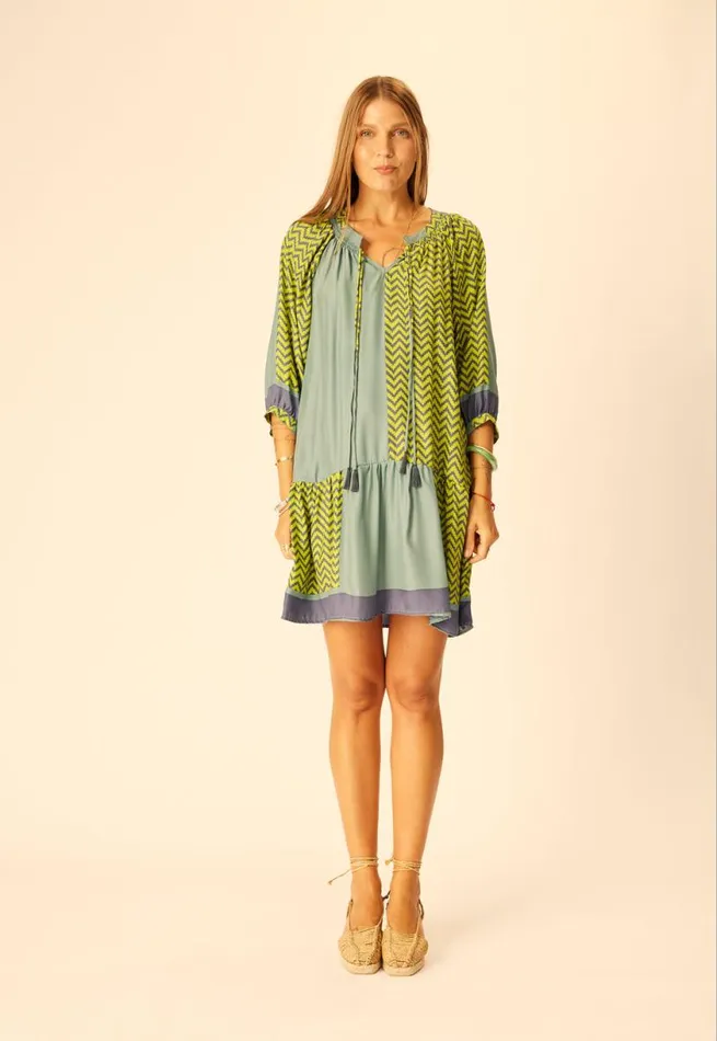 Natalie Martin STEVIE DRESS Block Zigzag Lime Shop Dresses