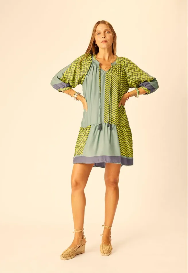 Natalie Martin STEVIE DRESS Block Zigzag Lime Shop Dresses