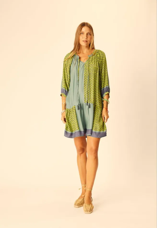 Natalie Martin STEVIE DRESS Block Zigzag Lime Shop Dresses