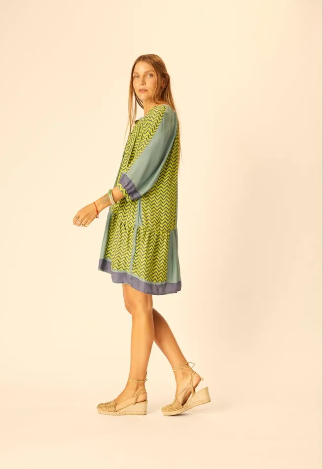 Natalie Martin STEVIE DRESS Block Zigzag Lime Shop Dresses