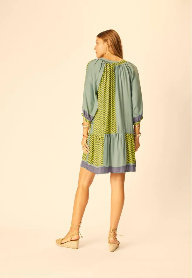 Natalie Martin STEVIE DRESS Block Zigzag Lime Shop Dresses