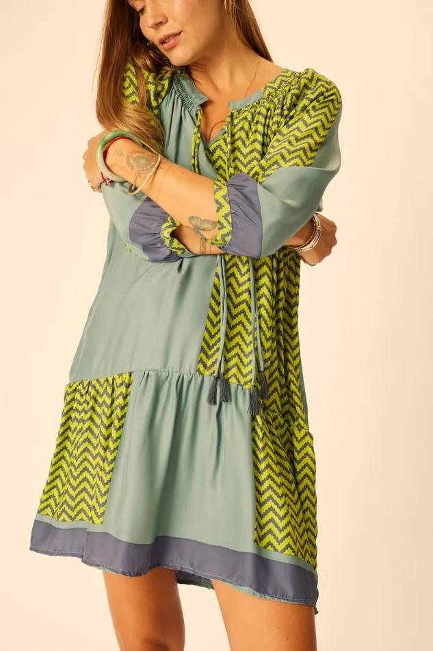 Natalie Martin STEVIE DRESS Block Zigzag Lime Shop Dresses