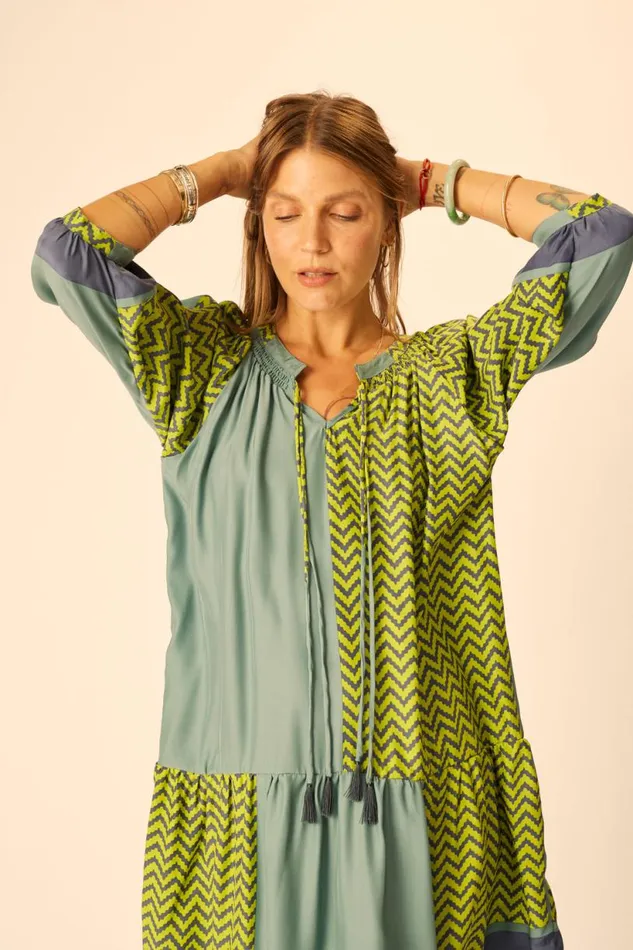 Natalie Martin STEVIE DRESS Block Zigzag Lime Shop Dresses