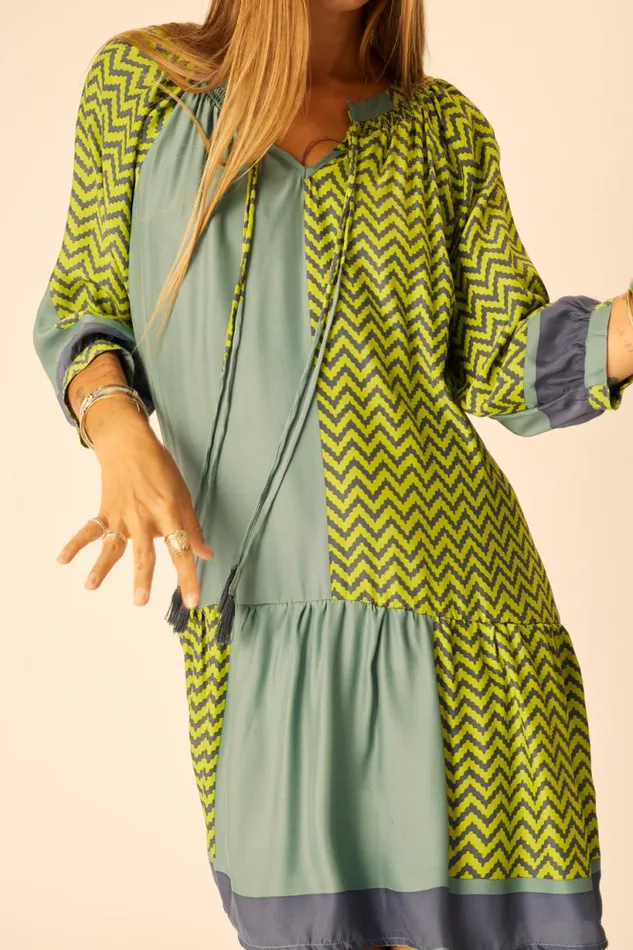 Natalie Martin STEVIE DRESS Block Zigzag Lime Shop Dresses