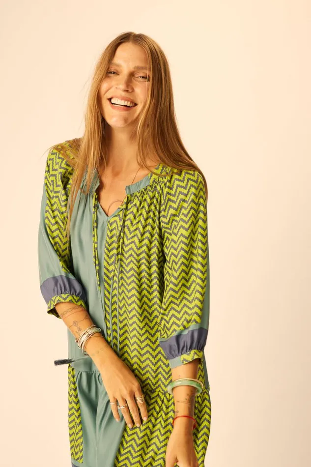 Natalie Martin STEVIE DRESS Block Zigzag Lime Shop Dresses