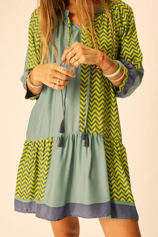 Natalie Martin STEVIE DRESS Block Zigzag Lime Shop Dresses