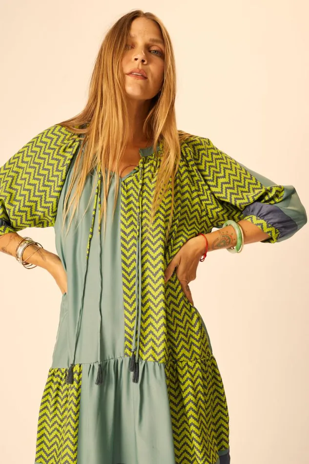 Natalie Martin STEVIE DRESS Block Zigzag Lime Shop Dresses