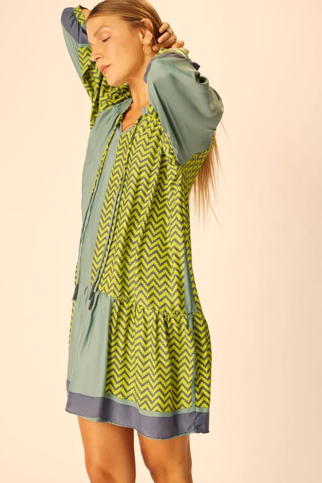 Natalie Martin STEVIE DRESS Block Zigzag Lime Shop Dresses