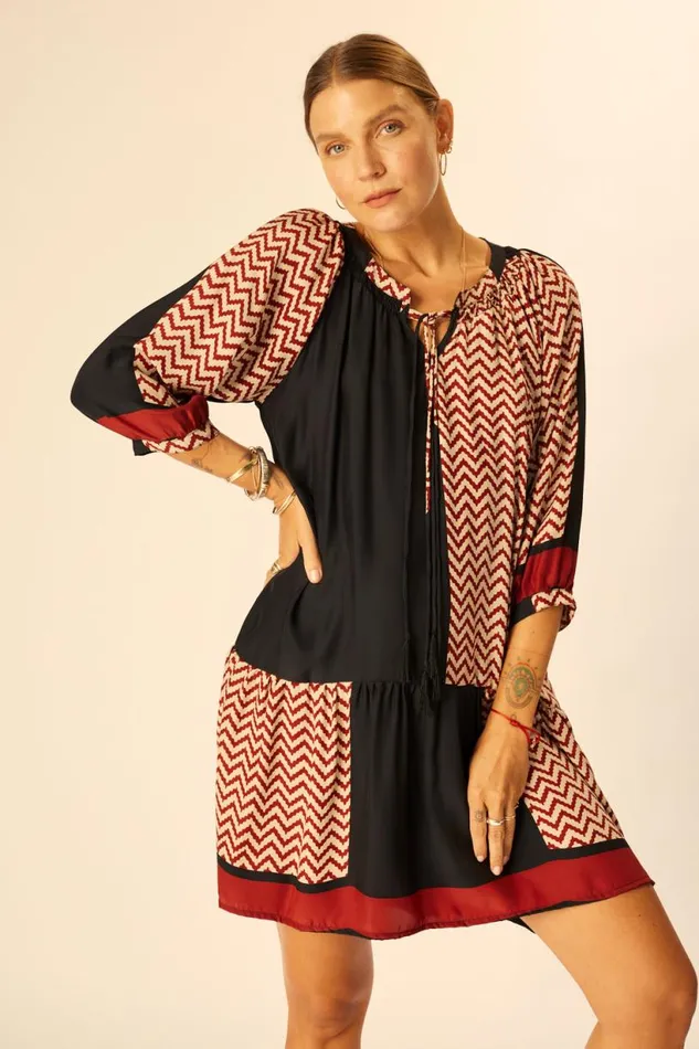 Natalie Martin STEVIE DRESS Block Zigzag Noire Shop Dresses