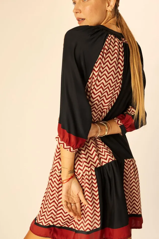 Natalie Martin STEVIE DRESS Block Zigzag Noire Shop Dresses