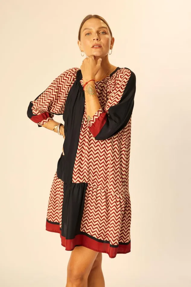 Natalie Martin STEVIE DRESS Block Zigzag Noire Shop Dresses