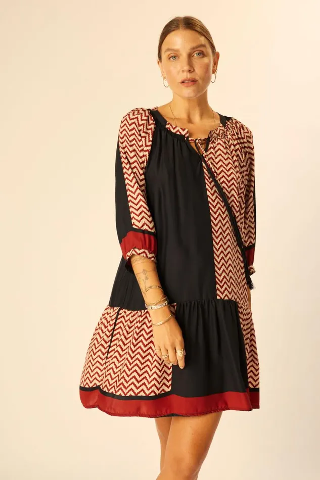 Natalie Martin STEVIE DRESS Block Zigzag Noire Shop Dresses