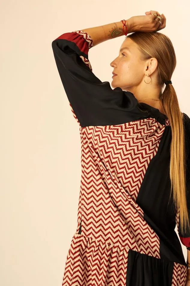 Natalie Martin STEVIE DRESS Block Zigzag Noire Shop Dresses