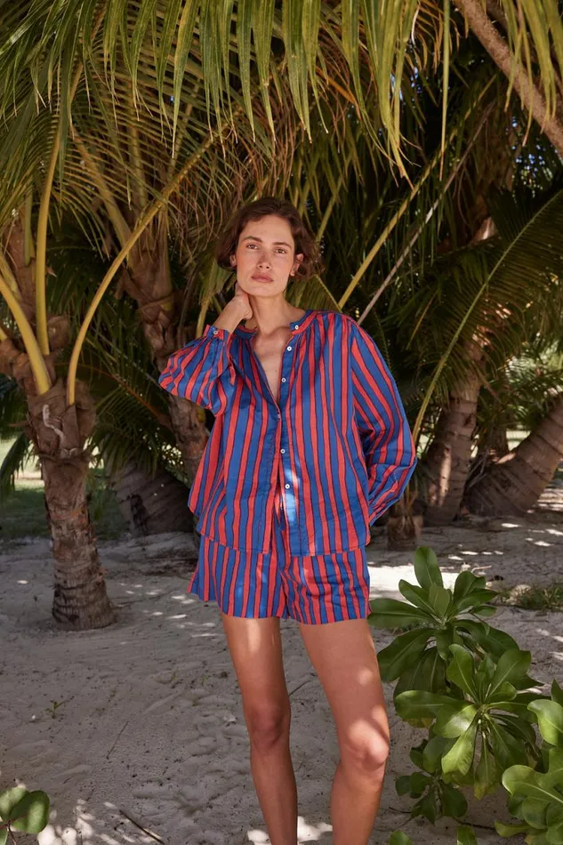 Natalie Martin TOLAN SHIRT Batik Stripe Blood Orange Shop Tops