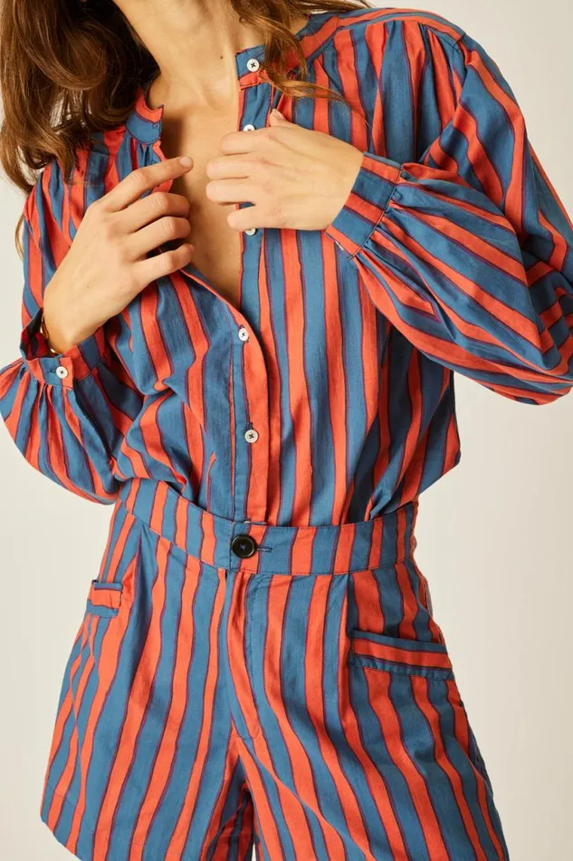 Natalie Martin TOLAN SHIRT Batik Stripe Blood Orange Shop Tops