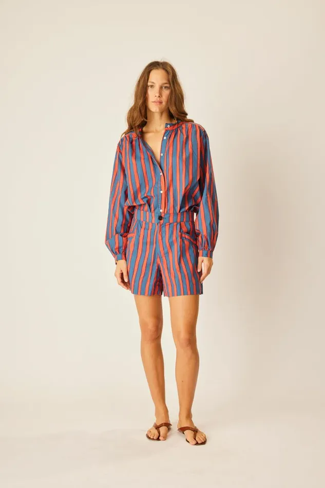 Natalie Martin TOLAN SHIRT Batik Stripe Blood Orange Shop Tops