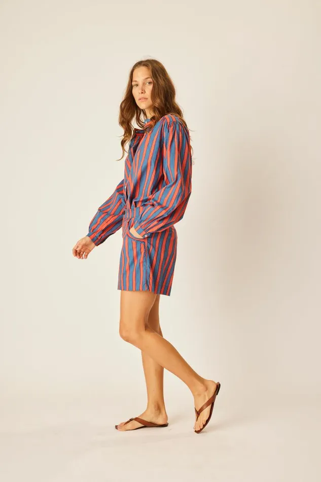 Natalie Martin TOLAN SHIRT Batik Stripe Blood Orange Shop Tops