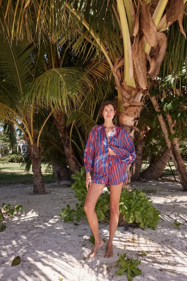 Natalie Martin TOLAN SHIRT Batik Stripe Blood Orange Shop Tops
