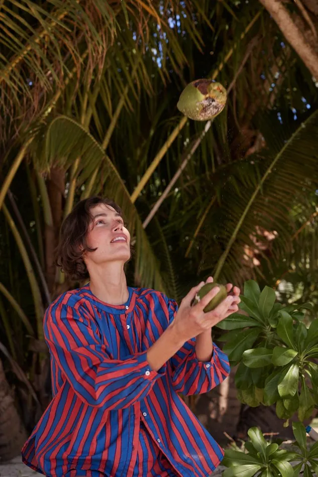 Natalie Martin TOLAN SHIRT Batik Stripe Blood Orange Shop Tops