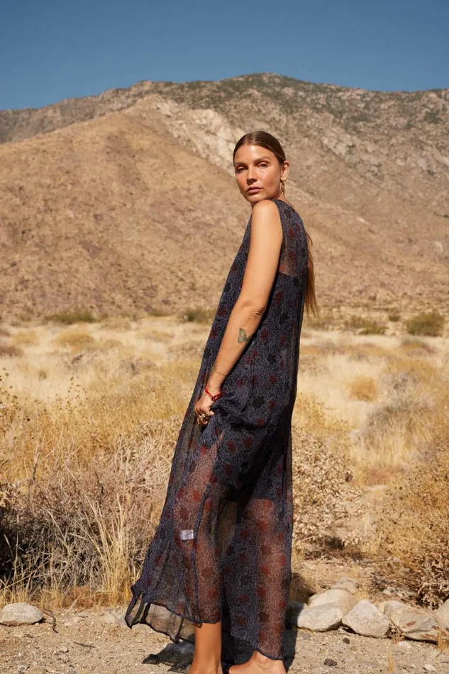 Natalie Martin TOVA MAXI Snowflake Steel Blue Shop Dresses