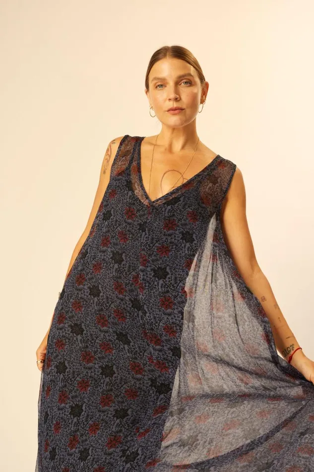 Natalie Martin TOVA MAXI Snowflake Steel Blue Shop Dresses