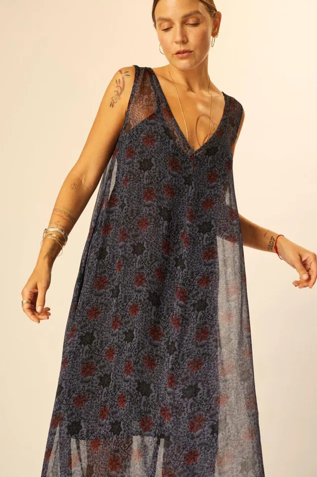 Natalie Martin TOVA MAXI Snowflake Steel Blue Shop Dresses