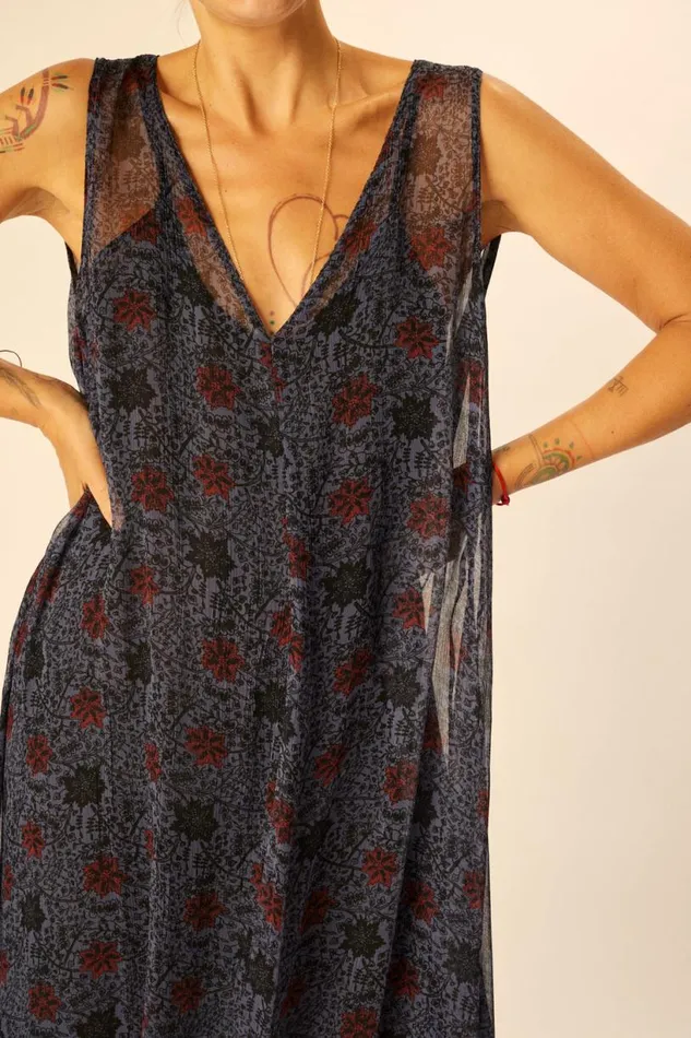 Natalie Martin TOVA MAXI Snowflake Steel Blue Shop Dresses
