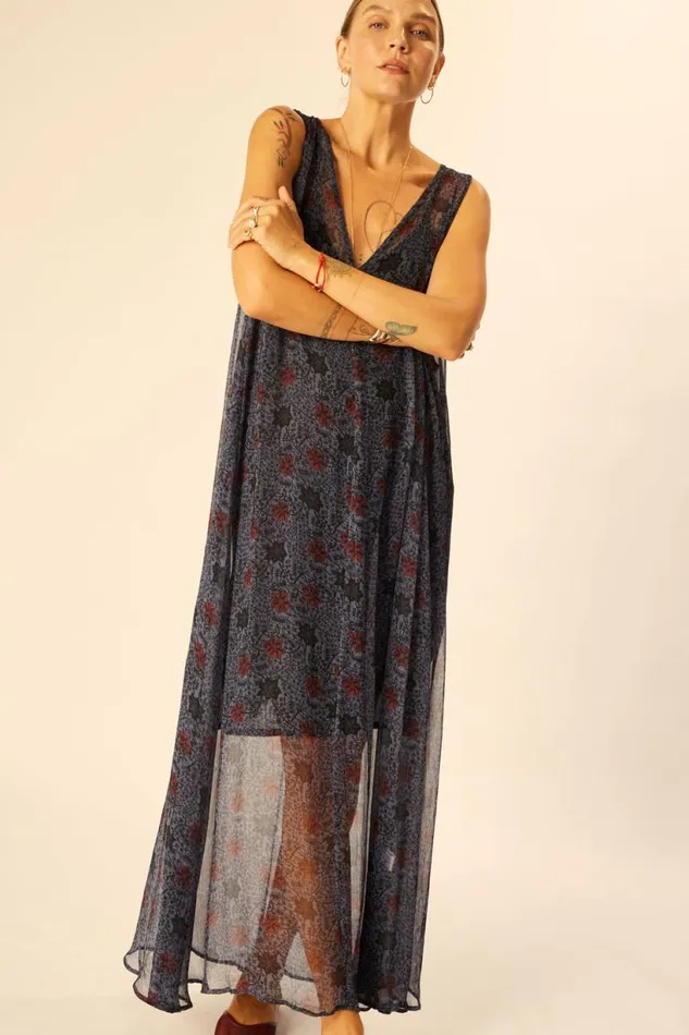 Natalie Martin TOVA MAXI Snowflake Steel Blue Shop Dresses