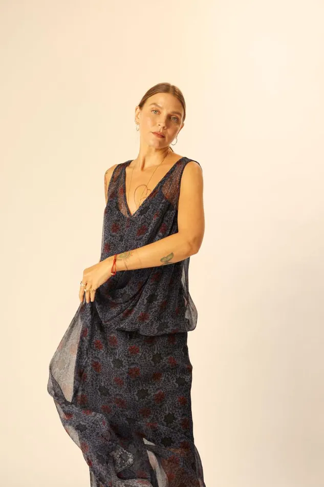 Natalie Martin TOVA MAXI Snowflake Steel Blue Shop Dresses