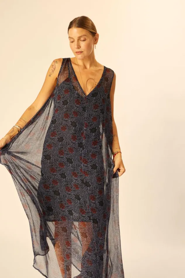 Natalie Martin TOVA MAXI Snowflake Steel Blue Shop Dresses