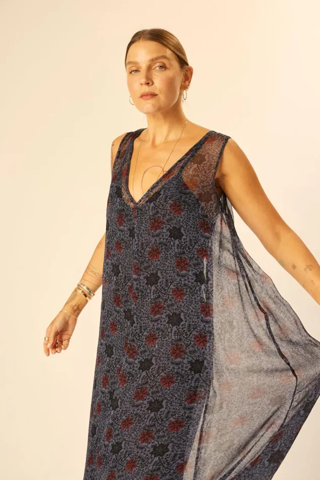 Natalie Martin TOVA MAXI Snowflake Steel Blue Shop Dresses