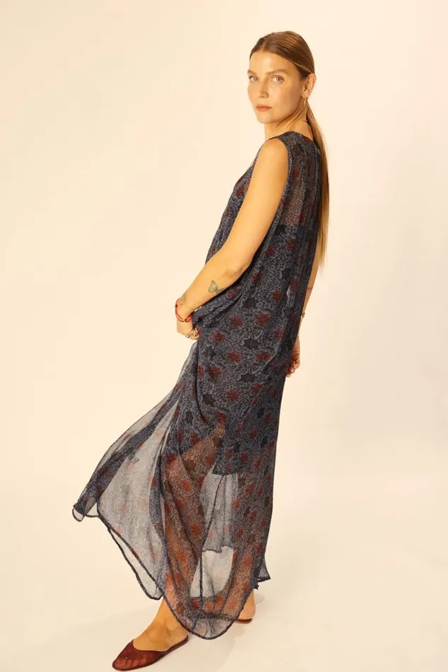 Natalie Martin TOVA MAXI Snowflake Steel Blue Shop Dresses