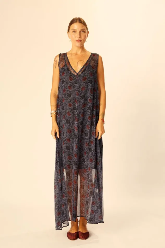 Natalie Martin TOVA MAXI Snowflake Steel Blue Shop Dresses