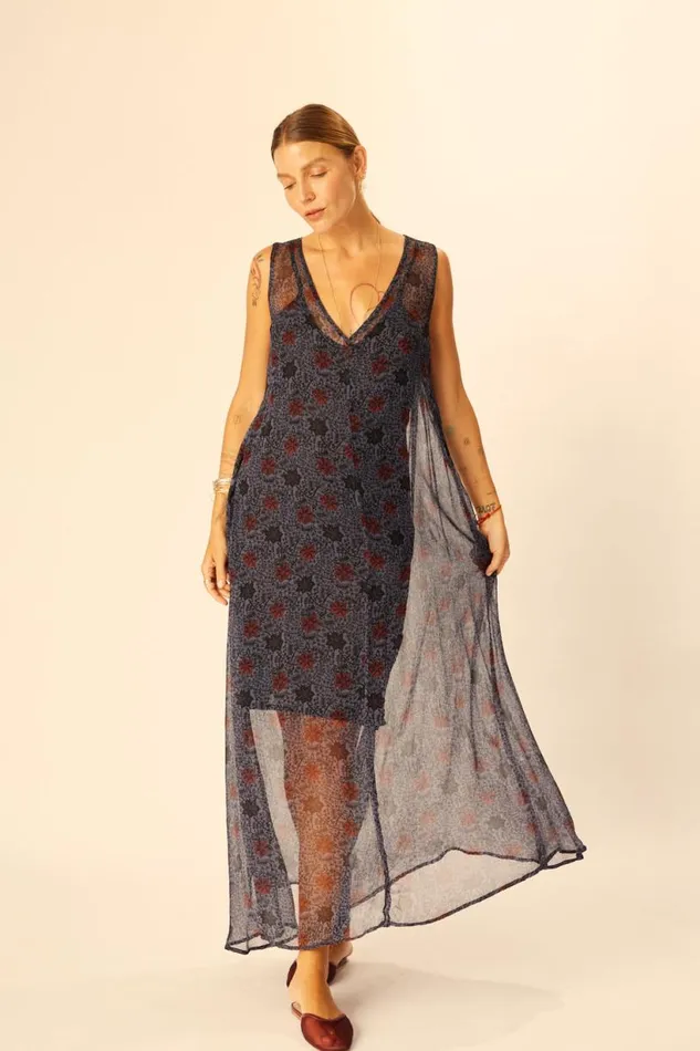 Natalie Martin TOVA MAXI Snowflake Steel Blue Shop Dresses