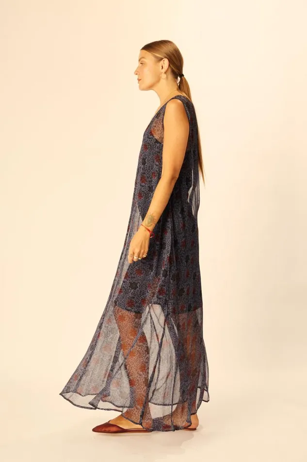 Natalie Martin TOVA MAXI Snowflake Steel Blue Shop Dresses