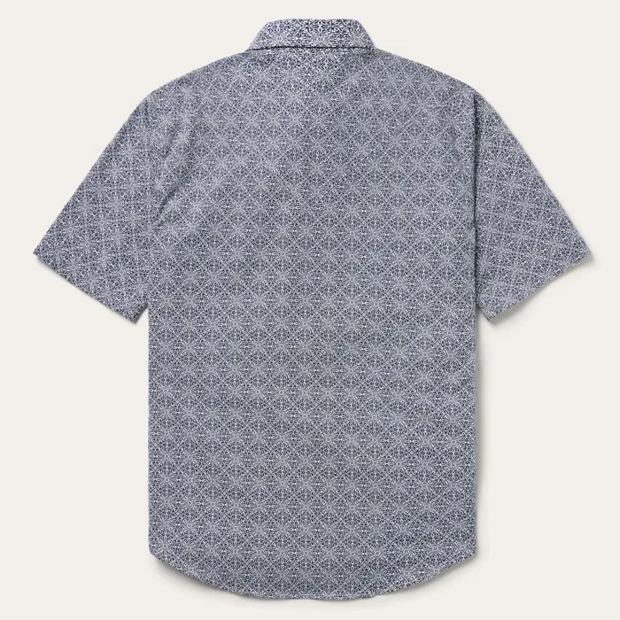Navy Print Short Sleeve Western Shirt Blue Men Stetson Western Shirts