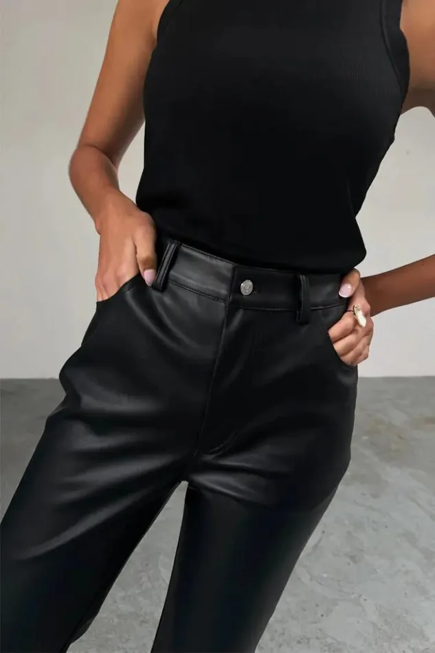 Never Fully Dressed Black Vegan Leather Trousers Petite Women Vegan Leather