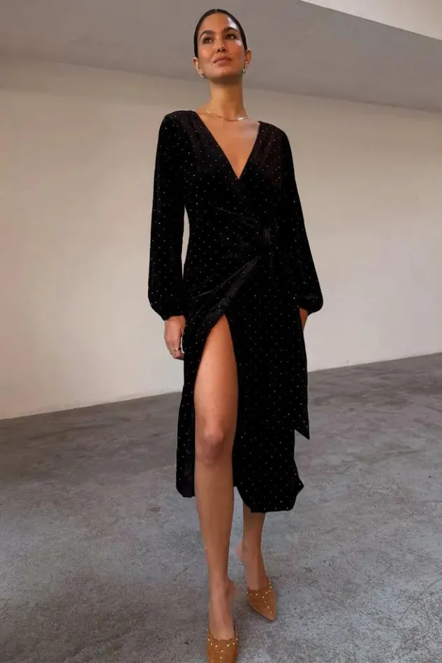 Never Fully Dressed Black Velvet Midi Vienna Dress Petite Women Petite