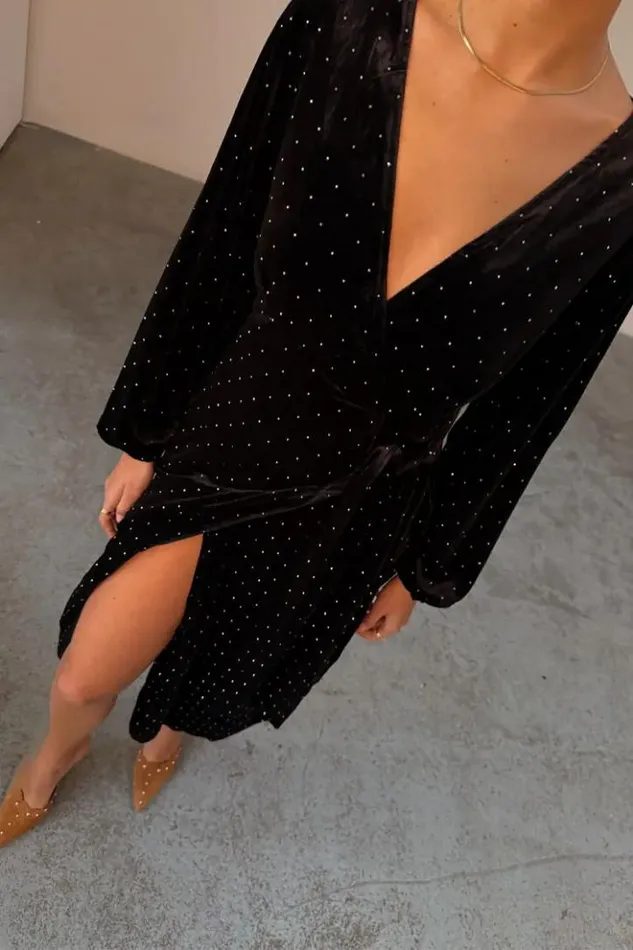 Never Fully Dressed Black Velvet Midi Vienna Dress Petite Women Petite