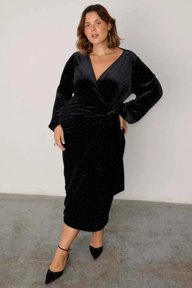 Never Fully Dressed Black Velvet Midi Vienna Dress Petite Women Petite