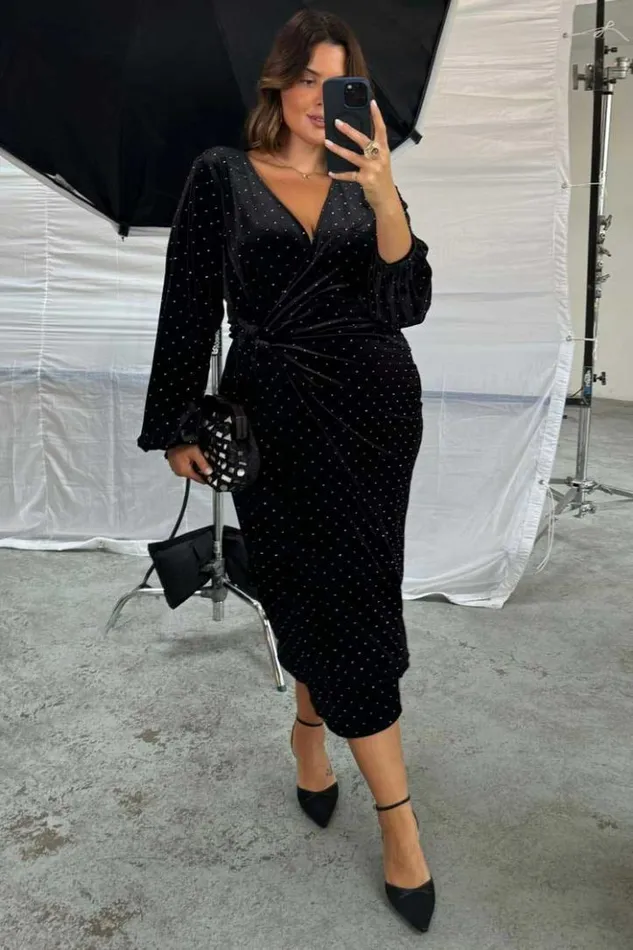 Never Fully Dressed Black Velvet Midi Vienna Dress Petite Women Petite