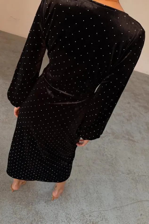 Never Fully Dressed Black Velvet Midi Vienna Dress Petite Women Petite