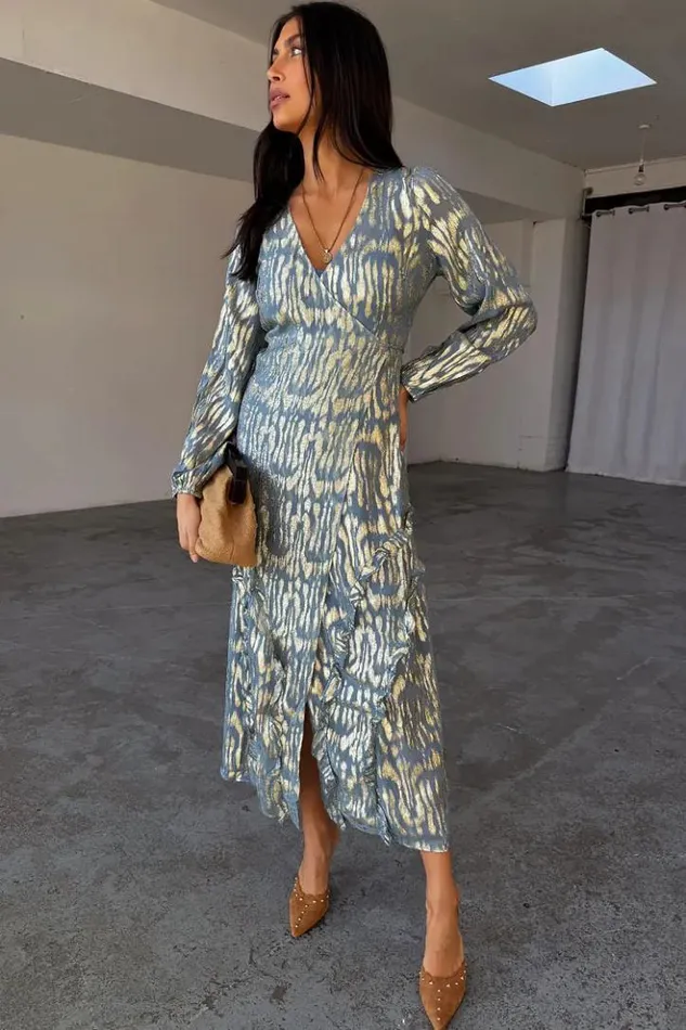 Never Fully Dressed Blue Lottie Wrap Dress Petite Women Petite