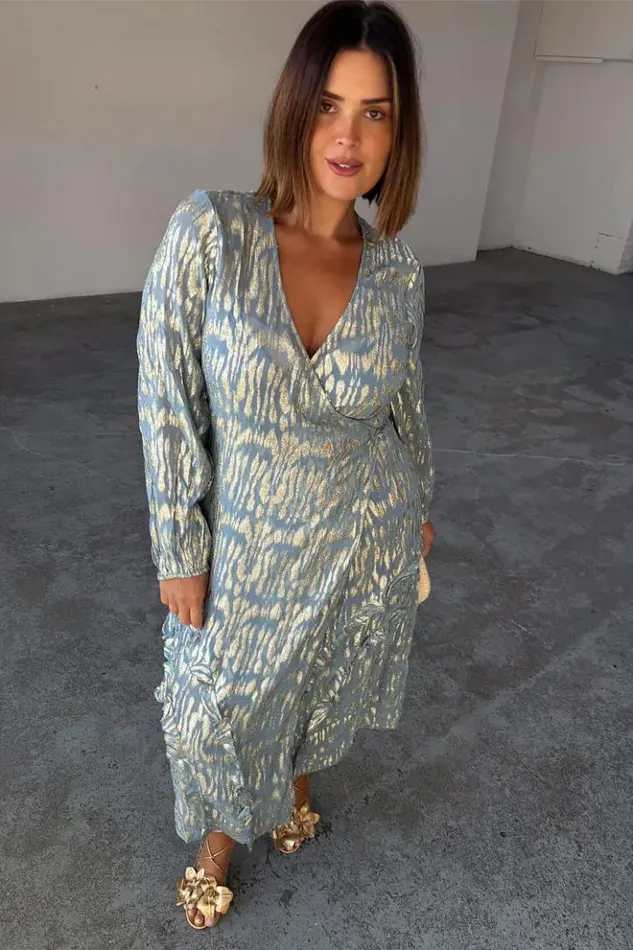 Never Fully Dressed Blue Lottie Wrap Dress Petite Women Petite
