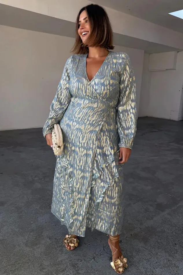 Never Fully Dressed Blue Lottie Wrap Dress Petite Women Petite