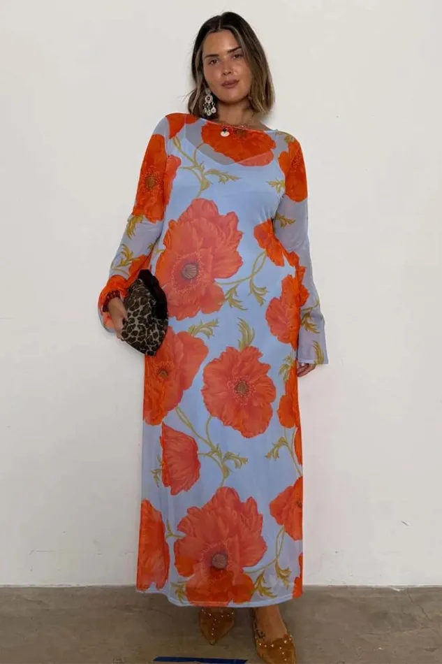 Never Fully Dressed Blue Poppy Aria Mesh Dress Women Newness