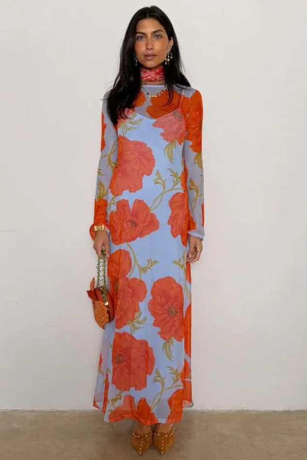Never Fully Dressed Blue Poppy Aria Mesh Dress Women Newness